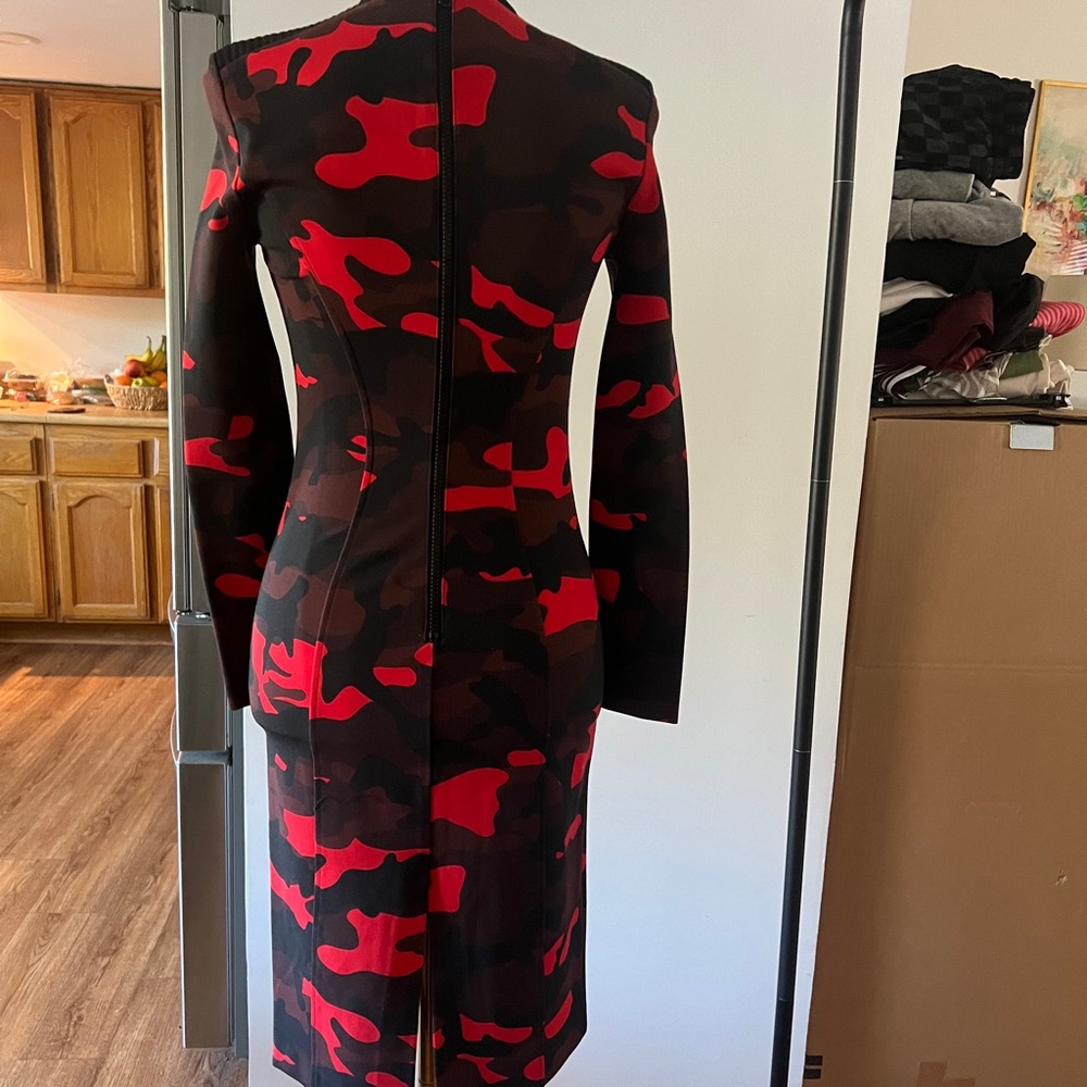 L.A.M.B. Camouflage Red and Black Long Sleeve Dress